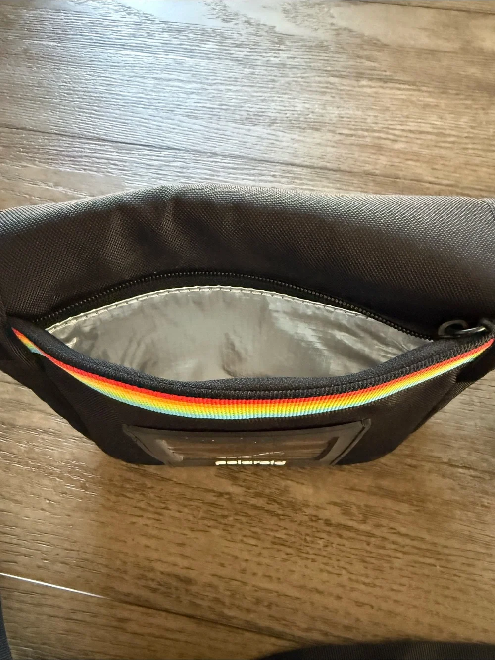 Polaroid Black Messenger Crossbody Bag with Rainbow Accent